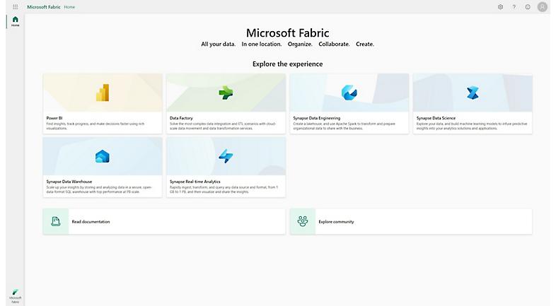 Startsidan för Microsoft Fabric