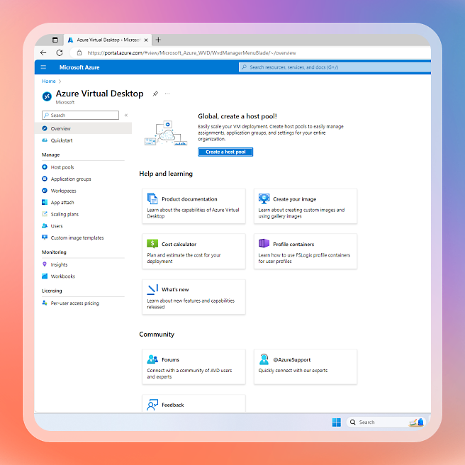 Recorte de pantalla de Azure Virtual Desktop