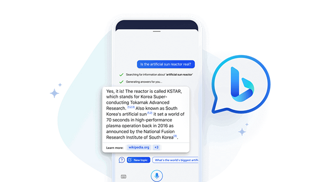 Bing Chat experience shown on an illustrated smartphone.