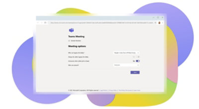 Las opciones de reuniones de Teams se visualizan en un navegador.