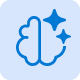 A blue brain icon with sparkles on the top right
