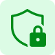 A green shield icon with a padlock on the lower right side
