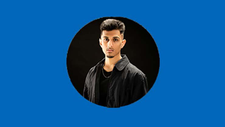 Muhammed Saif's headshot on a blue background