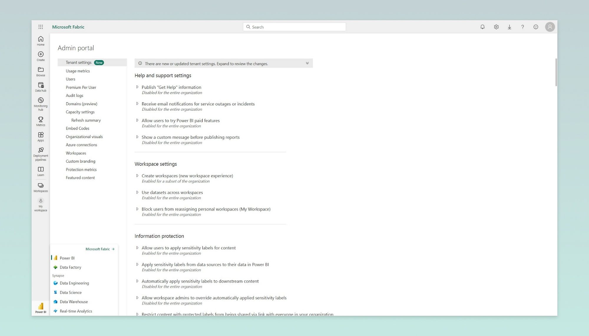 Tenant settings in the Admin portal in Microsoft Fabric