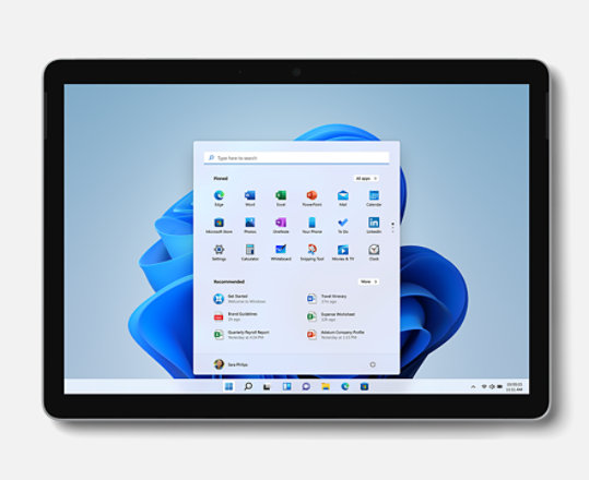 Person using Surface Go 3 as a tablet featuring Windows 11.