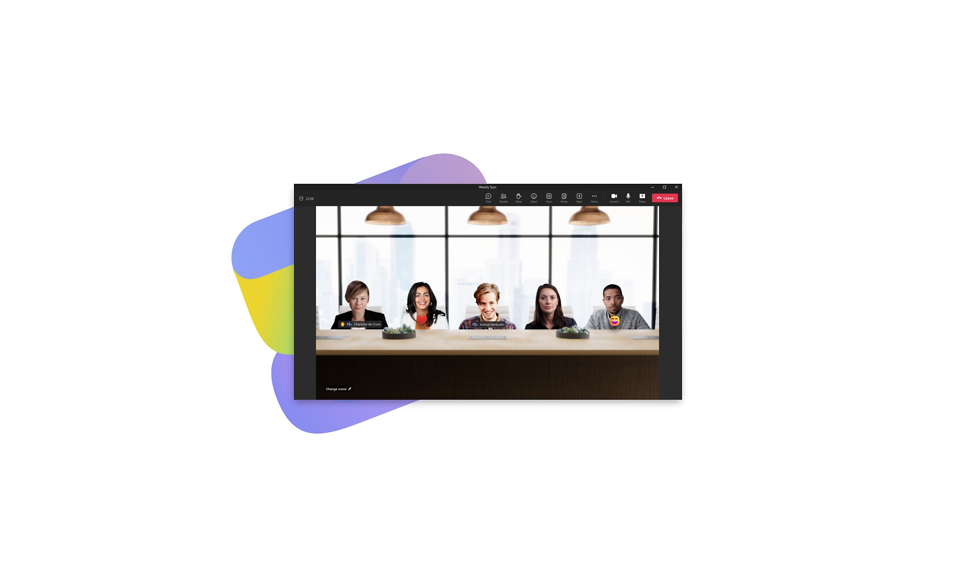A Teams video call in Together mode.