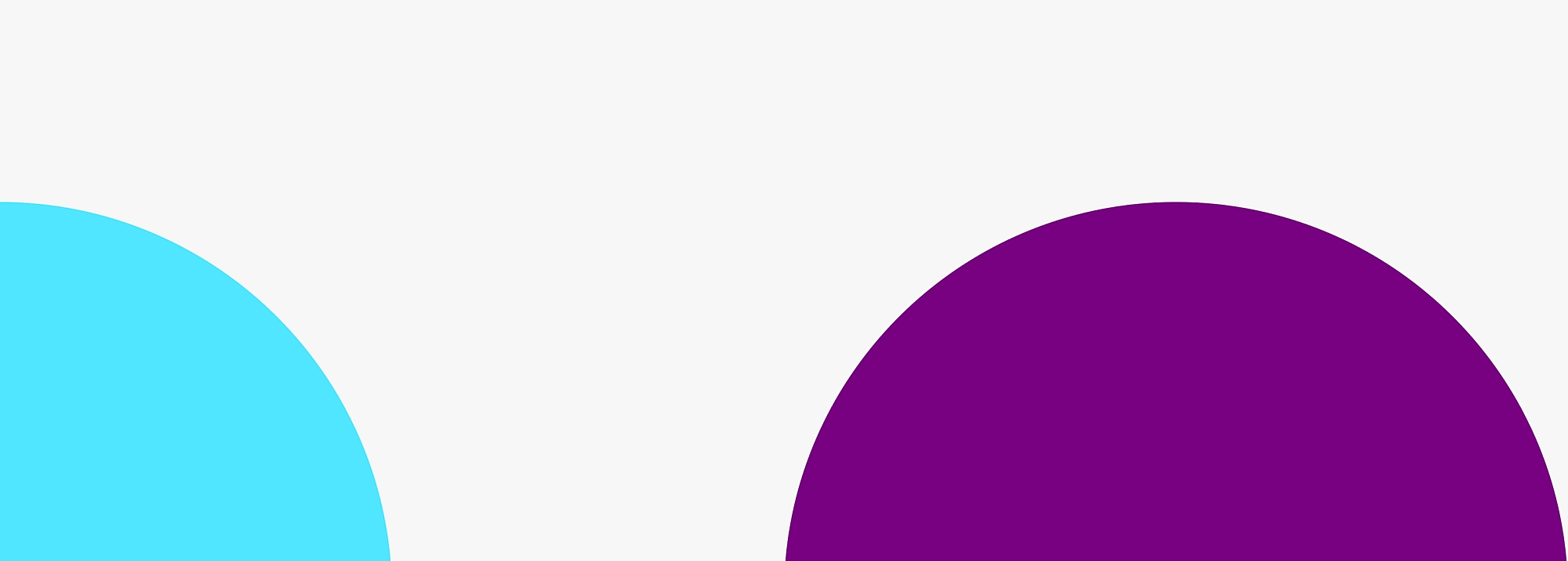 Un cuarto de un círculo azul claro y una mitad de un círculo púrpura sobre un fondo gris claro