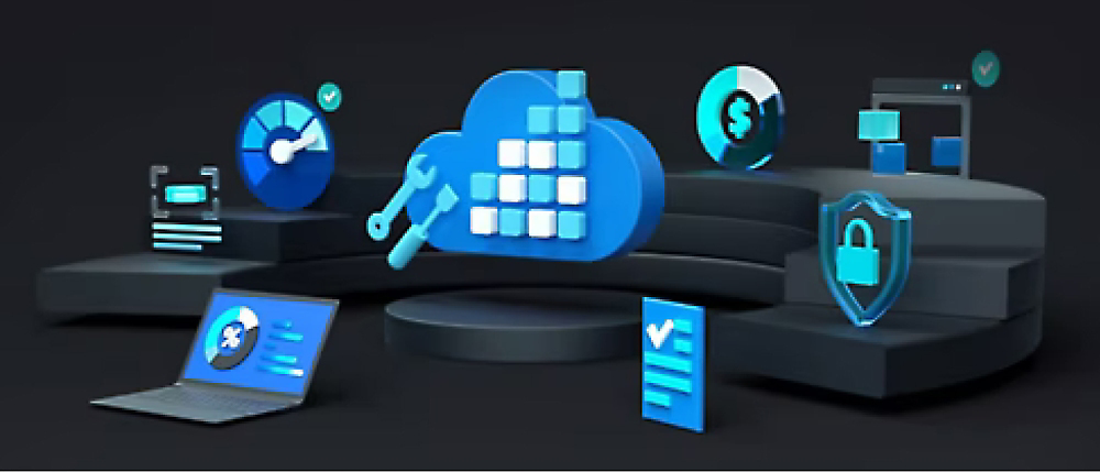 Đám mây màu xanh lam với nhiều biểu tượng khác nhau, đại diện cho môi trường kỹ thuật số hoặc trên nền đám mây