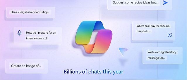 A logo of copilot with text billions of chats this year