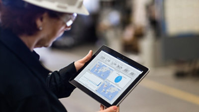 Close up of tablet with operations dashboard.