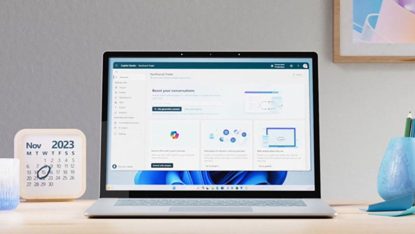 A laptop with Microsoft Copilot Studio on the screen.
