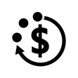 A dollar sign with a circular arrow and three dots around it.