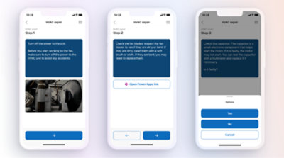 Captura de pantalla de la aplicación móvil en la que se muestran los pasos para la reparación de HVAC.