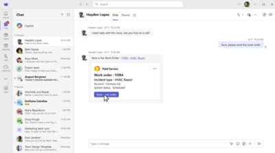 Un chat de Teams abierto en una ventana