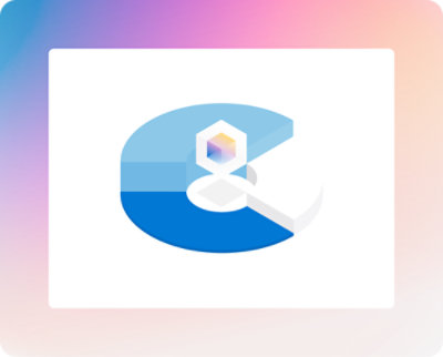 Un logo bleu et blanc en forme d'hexagone.