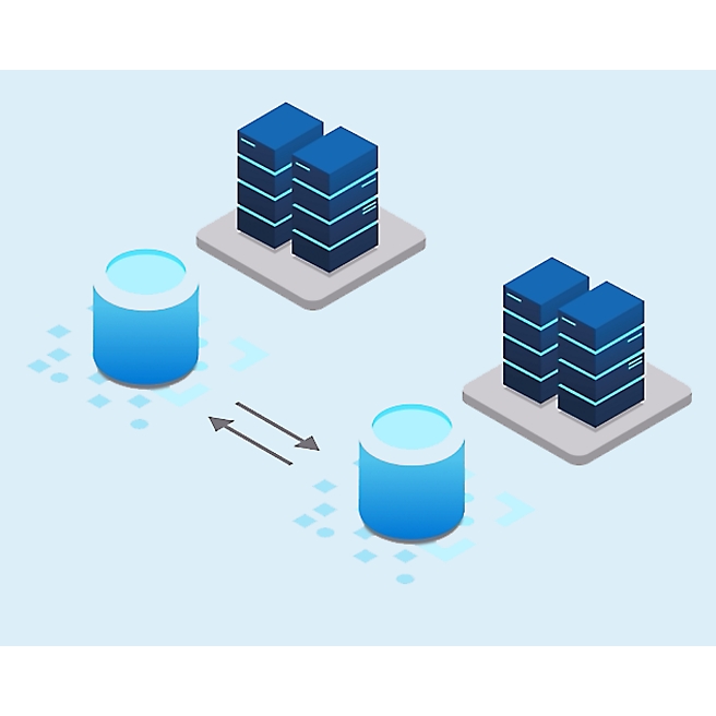 Isometric illustration of a server and a database.