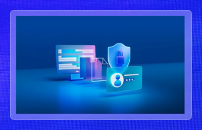 A computer screen displaying a lock icon and a shield.