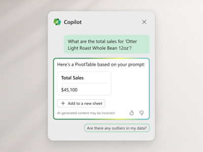 A query being asked to Copilot and response received as PivotTable