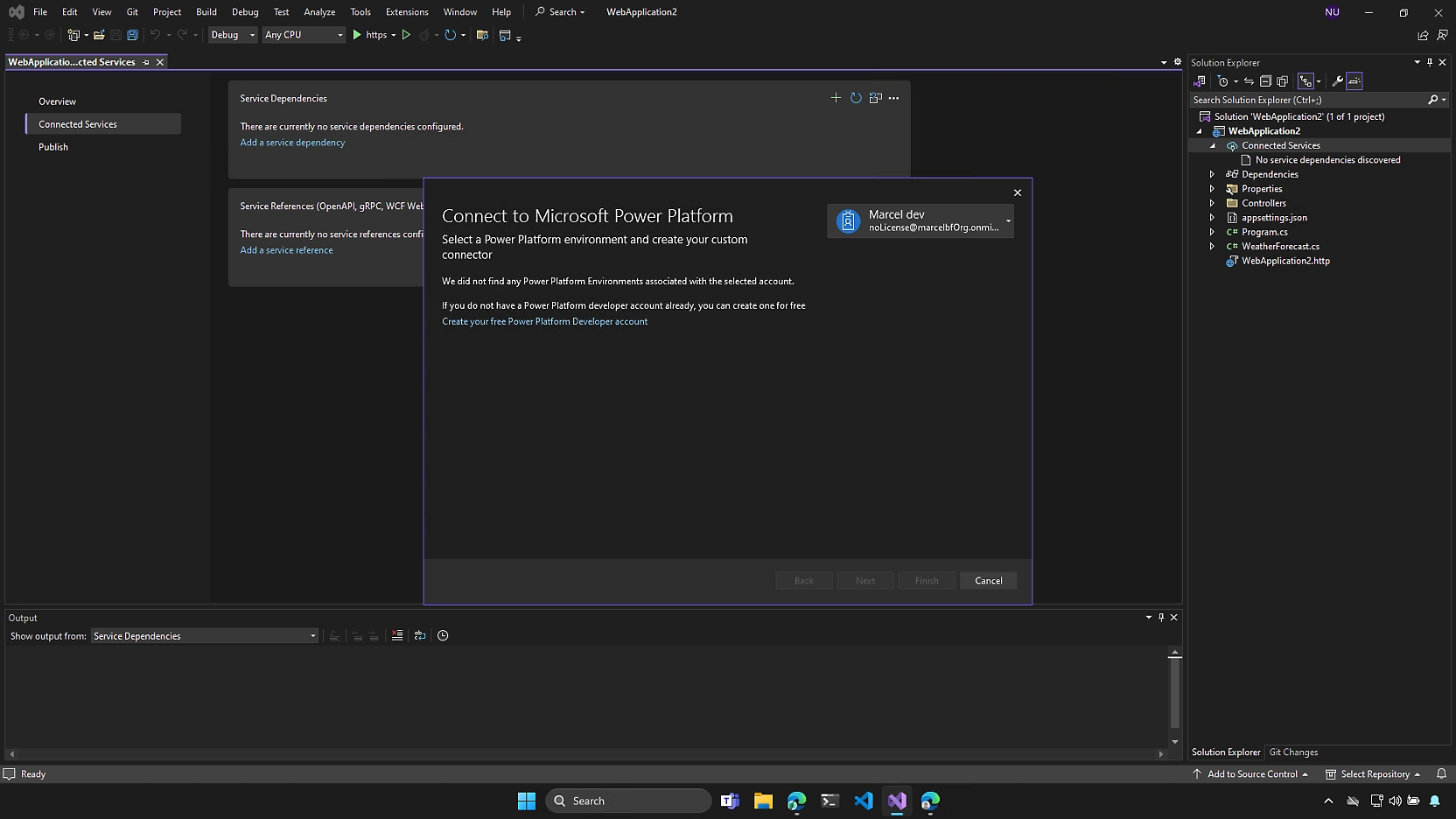 Snímek obrazovky Adobe Visual Studio Editoru