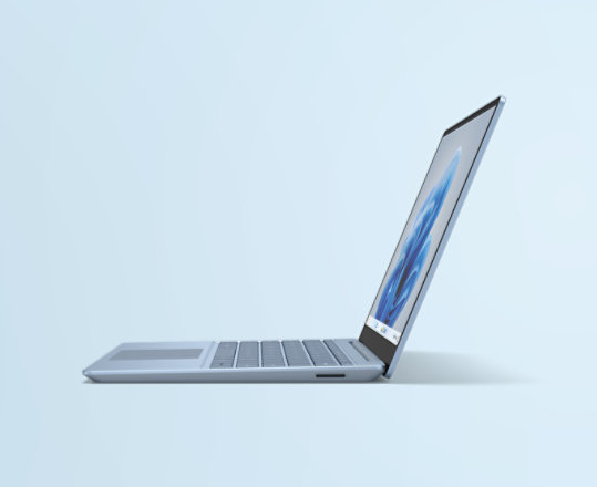 A Surface Laptop Go 3 in Ice Blue. 