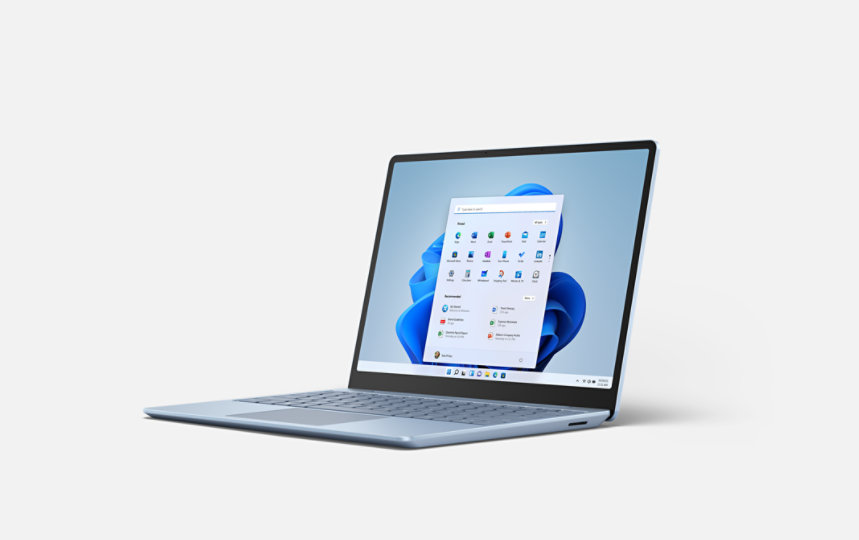 A Surface Laptop Go 2 in Ice Blue.