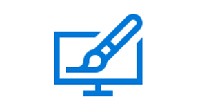 Blue illustration of paintbrush on PC display