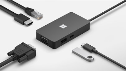 Surface USB-C Travel Hub for Business mit mehreren Anschlüssen.