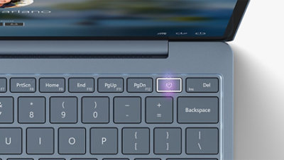 Close-up of Fingerprint Power Button on Surface Laptop Go.