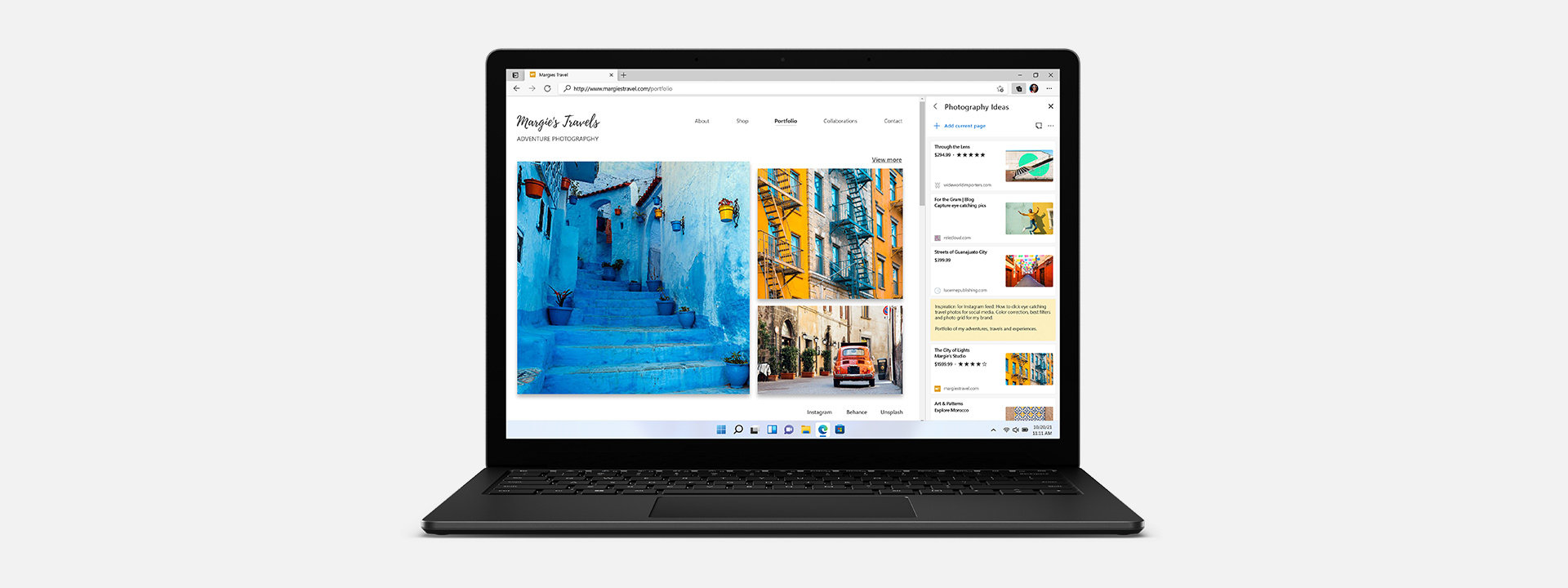 جهاز Surface Laptop 4 معروض عليه صورة فوتوغرافية لرحلة مغامرات على متصفح Edge.