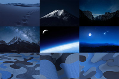  Temapaket med skrivbordsbilder till Microsoft Bluetooth Mouse i blå Nightfall Camo Special Edition. 