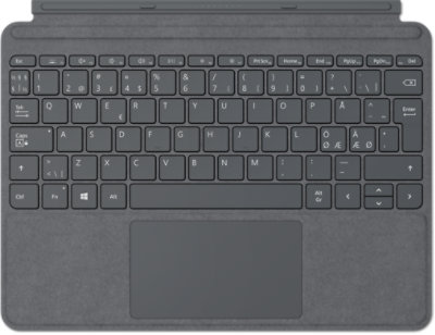 Platinanvärinen Surface Go ja Alcantara-pintainen Type Cover.