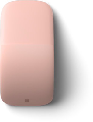Top down view of soft pink Microsoft Arc Mouse