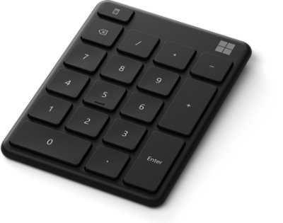 Angled view of the matte black Microsoft Number Pad.
