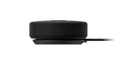 Widok z profilu na głośnik Microsoft Modern USB-C Speaker z widocznym kablem.