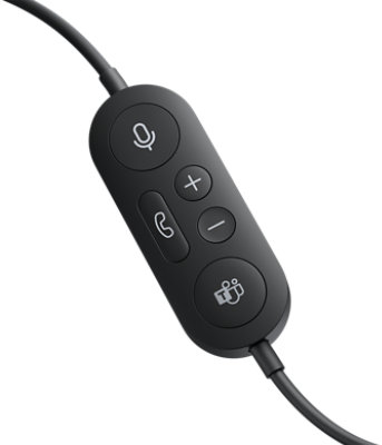 Close-up view of the in-line call controls for the Microsoft Modern USB Headset.