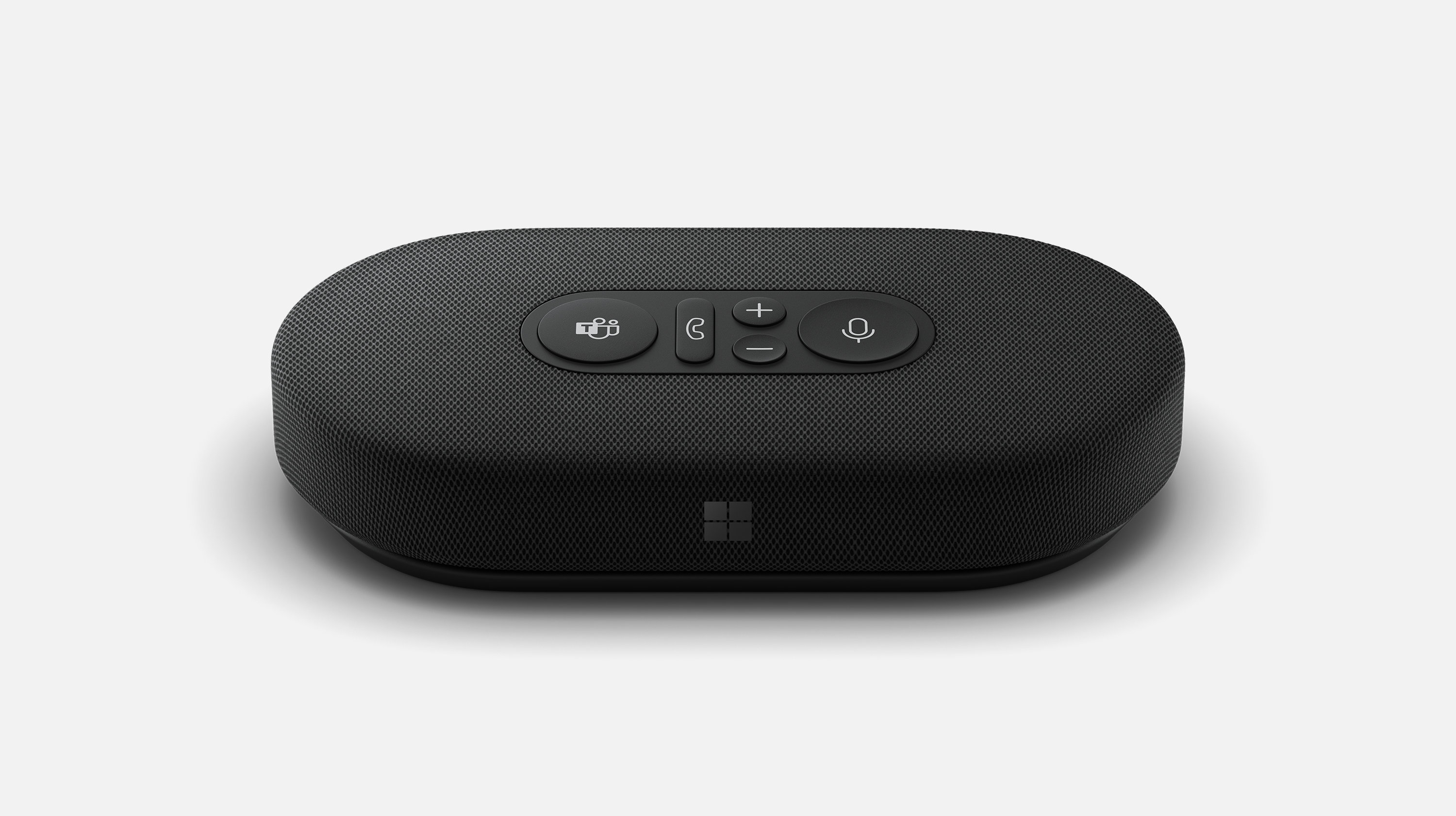 The front of the Microsoft Modern USB-C Speaker with a slightly top-down view.