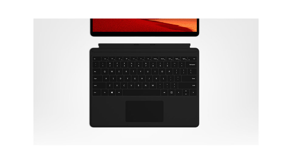 Ett Surface Pro X Keyboard frånkopplat från en Surface Pro X.