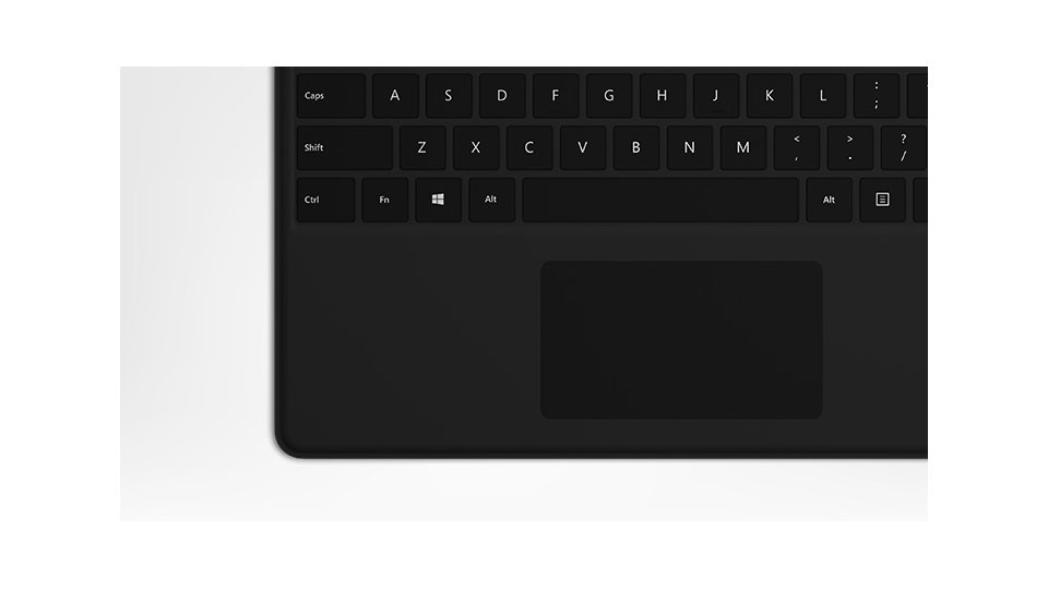 Närbild av tangenter och pekplatta på Surface Pro X Keyboard.