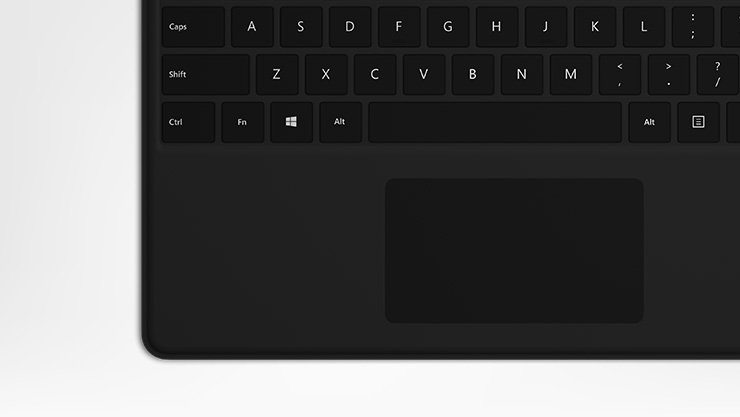 Nahaufnahme der Tasten und des Trackpads von Surface Pro X Keyboard.