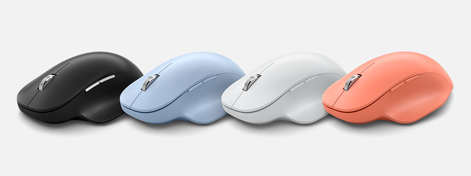 Various colours of the Microsoft Bluetooth Ergonomic Mouse.