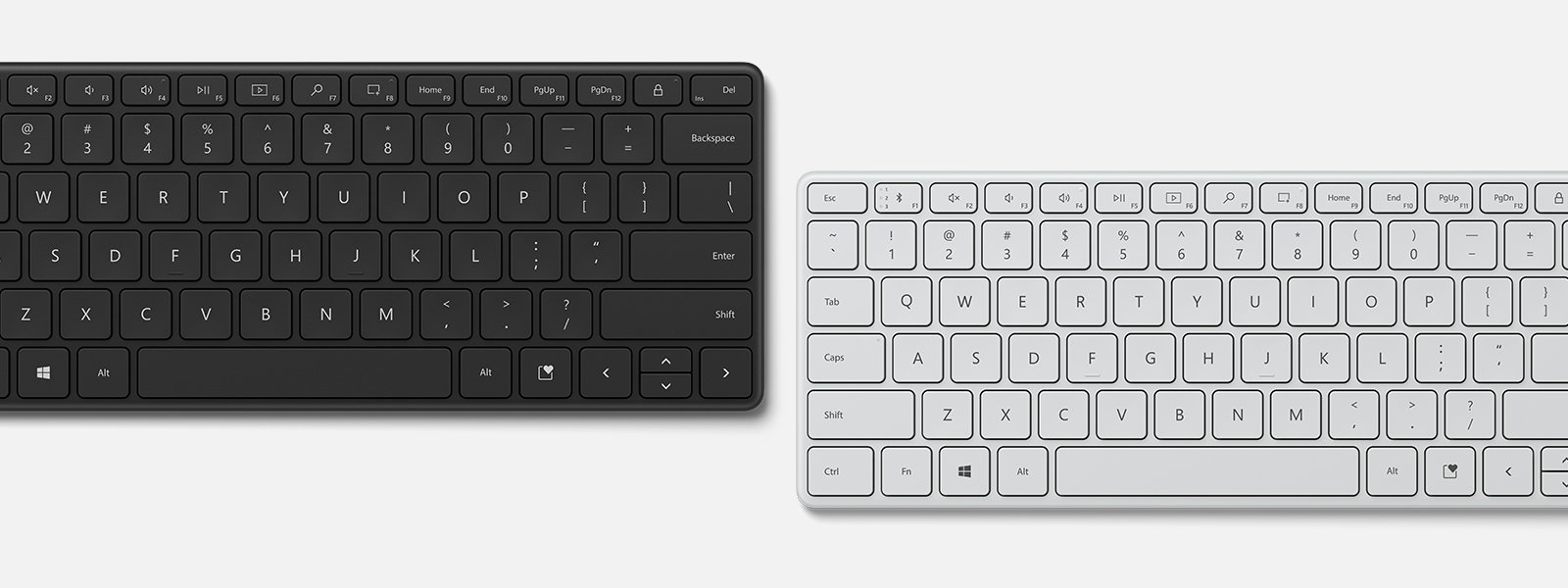 ブラックとグレーの Microsoft Designer Compact Keyboard。 