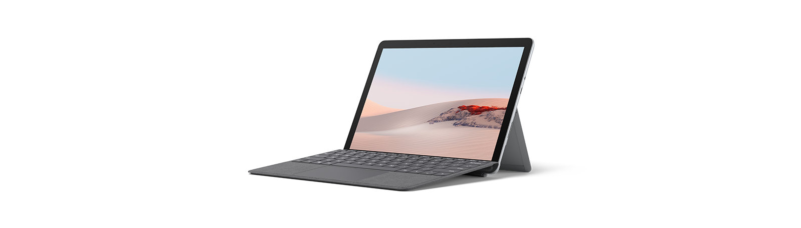 Surface Go 2 for Business with Type Cover in the colour platinum turned into a laptop