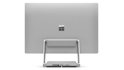 Back of Surface Studio 2 in desktopo mode showing various ports.