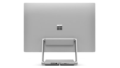 Back of Surface Studio 2 in desktopo mode showing various ports.