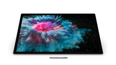 Front view of Surface Studio 2 in tablet mode with Surface Pen.