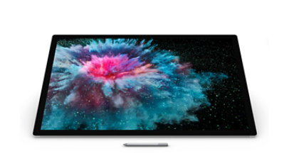 Front view of Surface Studio 2 in tablet mode with Surface Pen.