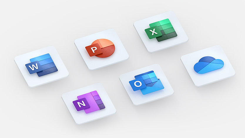 Iconos de Microsoft Office para OneNote, OneDrive, Outlook, PowerPoint, Word, Excel, Skype