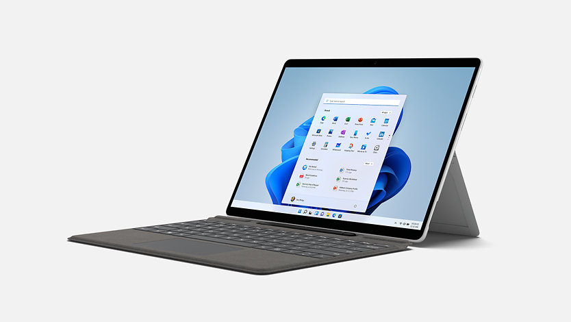 A render of Surface Pro X in laptop mode.
