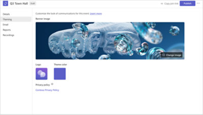 Zrzut ekranu interfejsu konfiguracji wydarzenia wirtualnego z obrazem banera z przezroczystymi bańkami i obwodami.