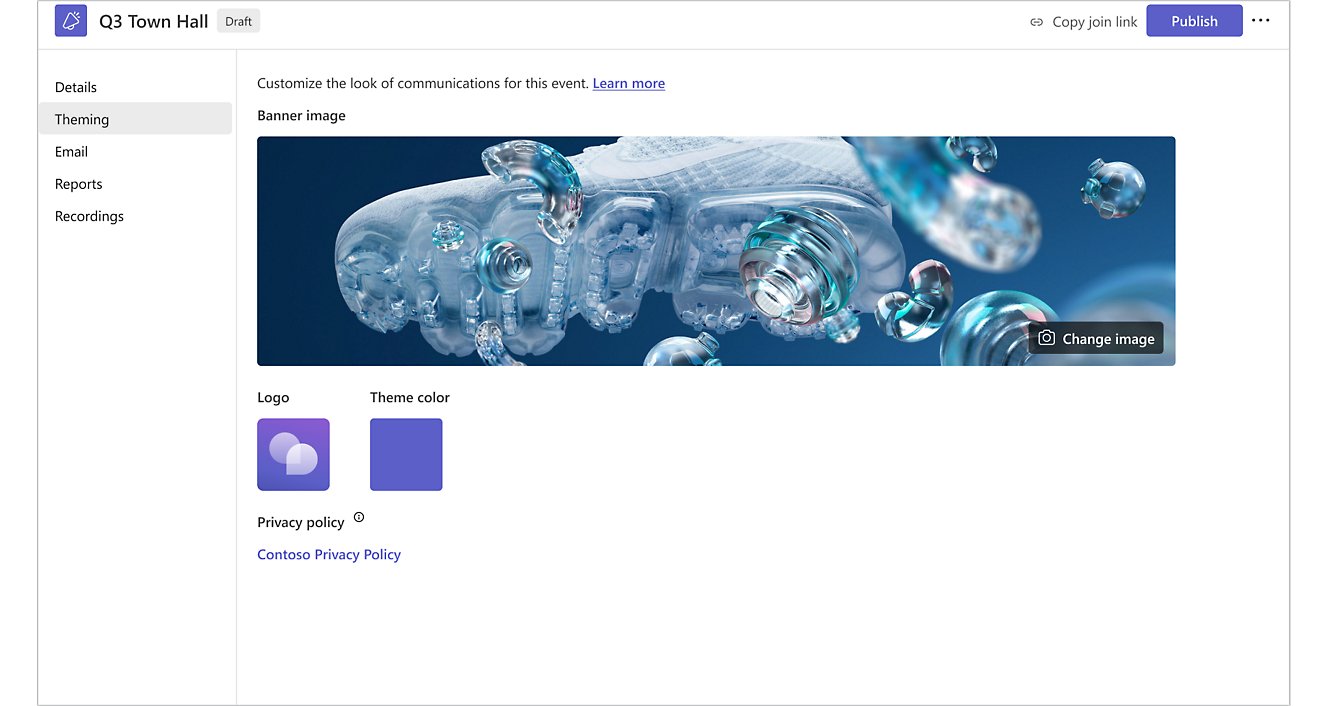 A screenshot of a virtual event setup interface featuring a banner image with transparent bubbles and circuits.